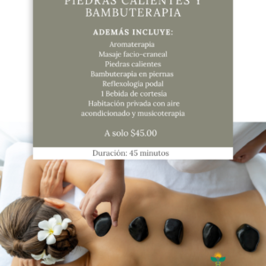 Masaje combinado con piedras calientes y bambuterapia